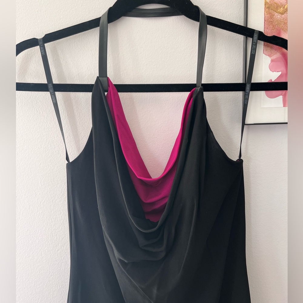 Vintage black and pink cowl neck mini dress